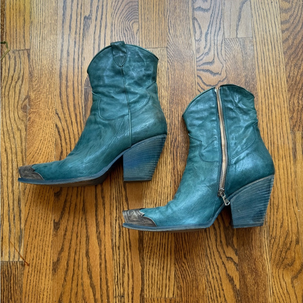 FREE PEOPLE BRAYDEN PETROL BOOTS SIZE 10 LEATHER